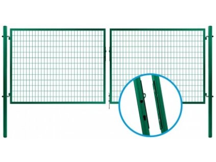 Brána dvoukřídlá zahradní SOLID Zn + RAL 6005 - 3580 x 950 mm
