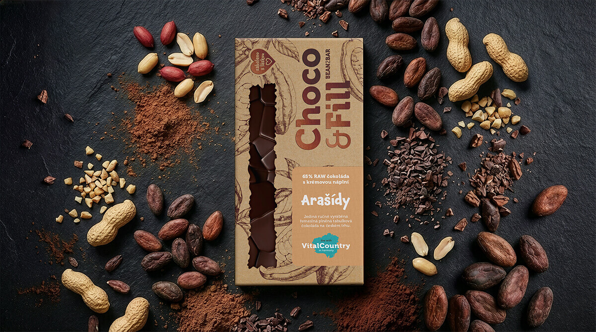 RAW plněná čokoláda arašídy Vital Country