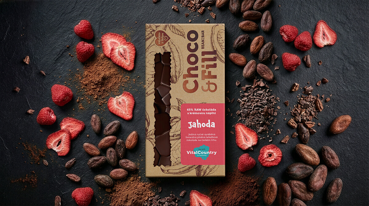 RAW plněná čokoláda jahoda Vital Country
