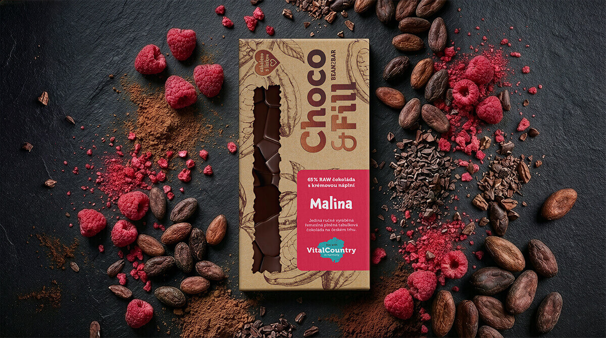 RAW plněná čokoláda malina Vital Country