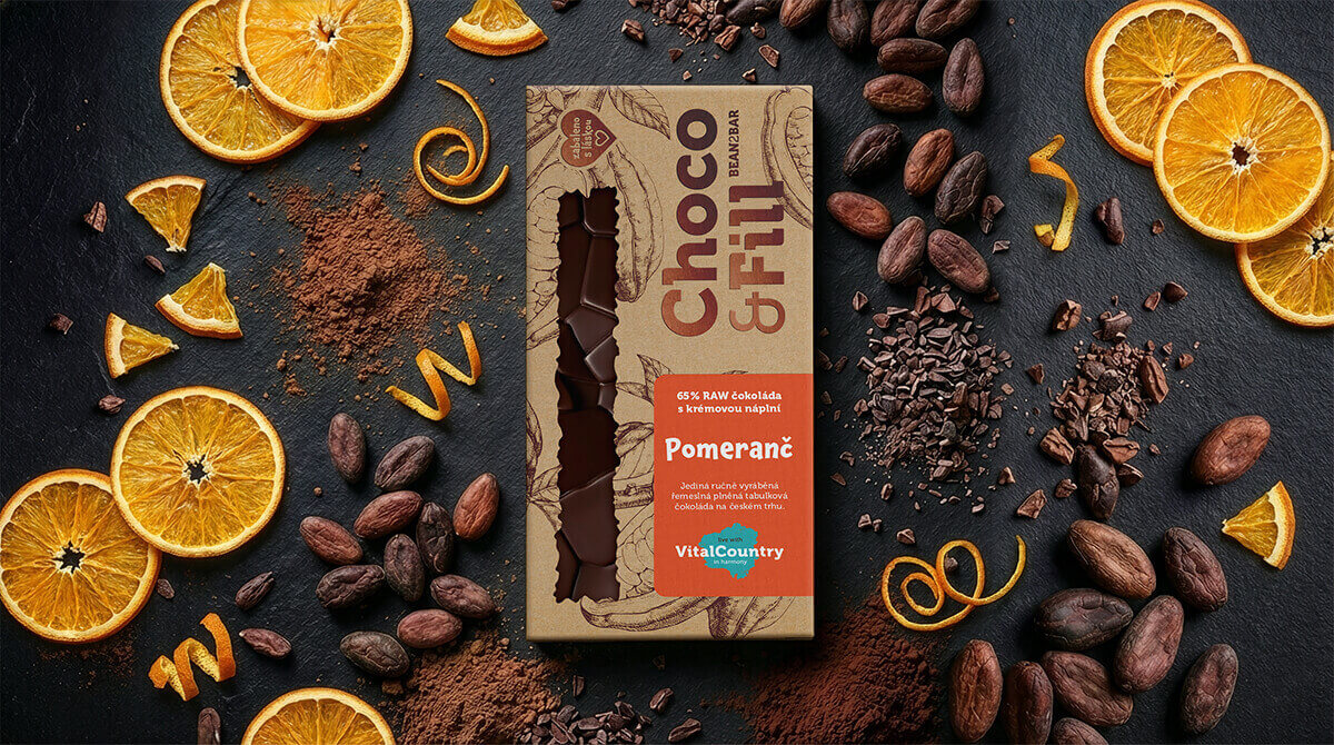 RAW plněná čokoláda pomeranč Vital Country