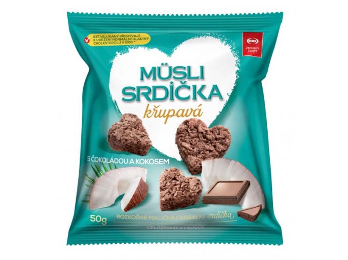 Müsli srdíčka s čokoládou a kokosem 50 g