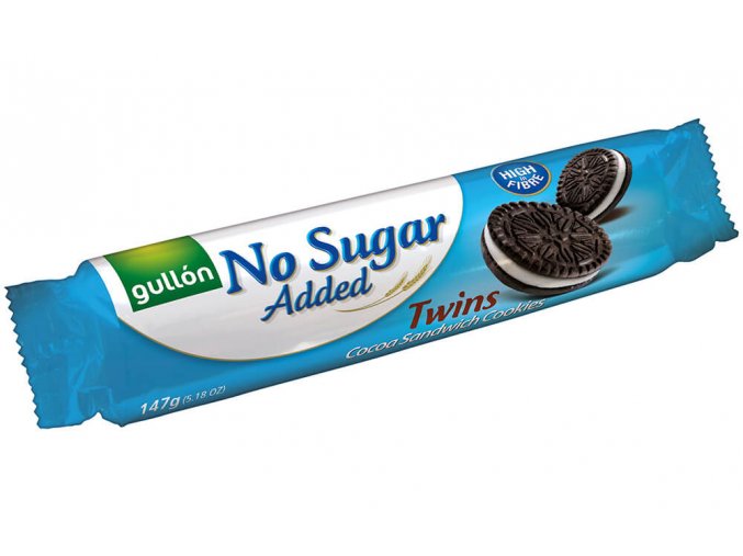 Gullón Twins kakaové sušenky plněné krémem bez přídavku cukru se sladidly 147 g