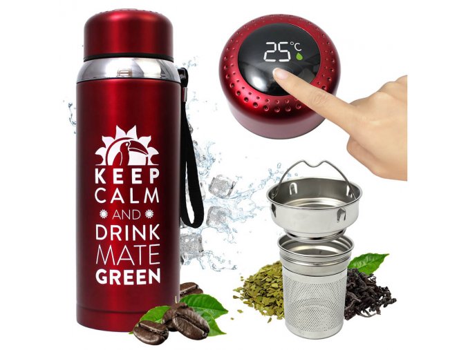 Mate Green Termoska na čaj, kávu a Yerba Mate červená 800 ml