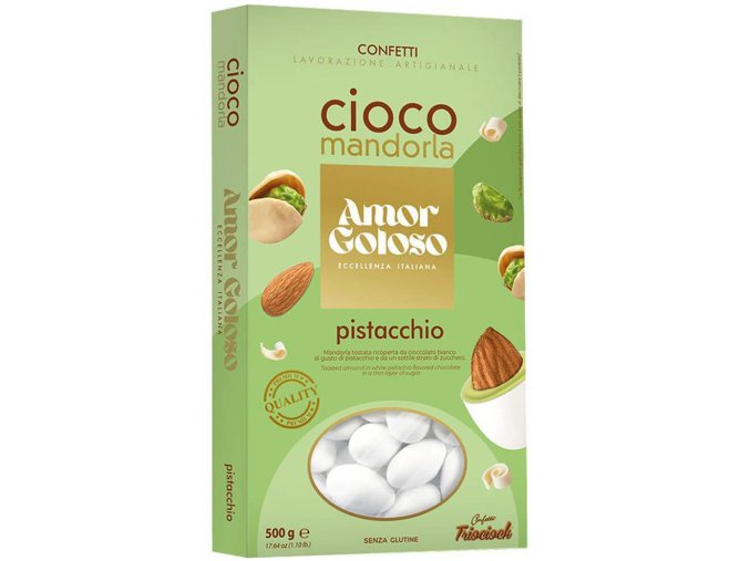 Mandle v bílé čokoládě s příchutí pistácie 500 g
