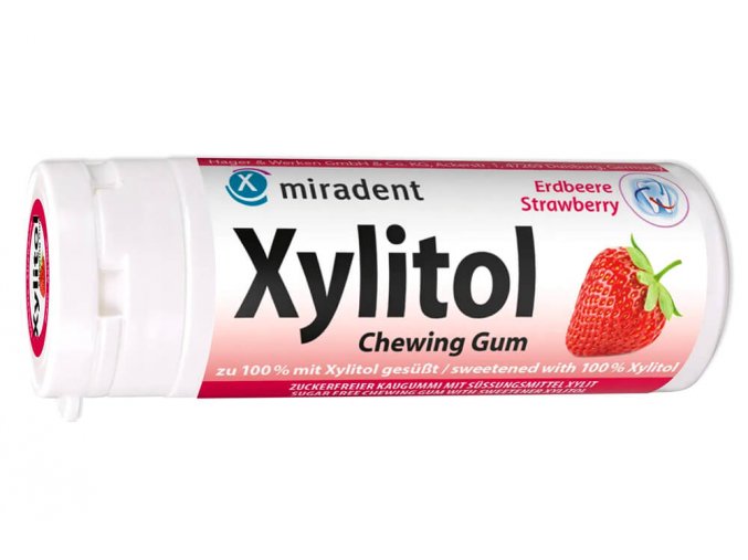 Miradent Xylitol žvýkačky pro děti Jahoda 30 ks