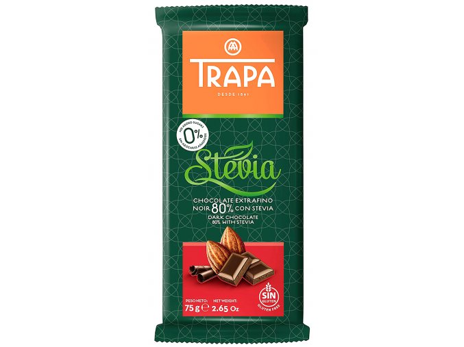 TRAPA Hořká čokoláda se stévií (80%) 75g