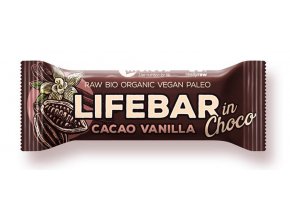 Bio tyčinka Lifebar InChoco kakaové boby s vanilkou 40g