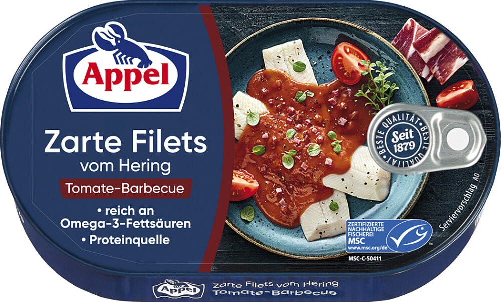 Appel Filety ze sleďů v BBQ rajčatové omáčce 200 g Appel Filety ze sleďů v BBQ rajčatové omáčce 200 g
