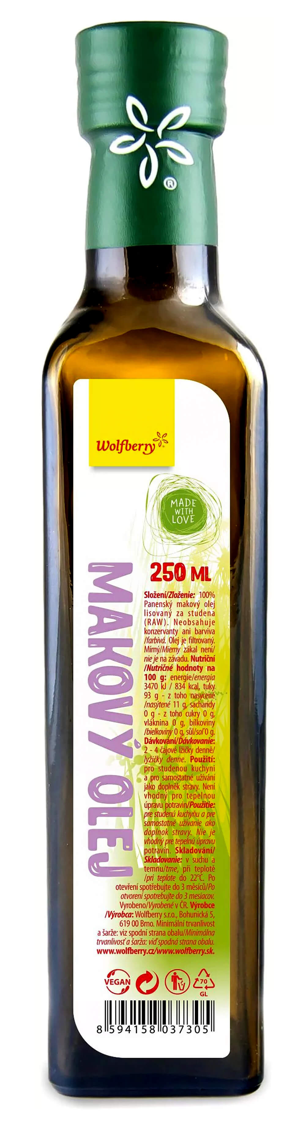 Levně Wolfberry Makový olej RAW 250ml