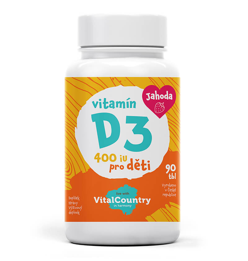 Vital Country Vitamín D3 pro děti JAHODA 400IU 90 tablet
