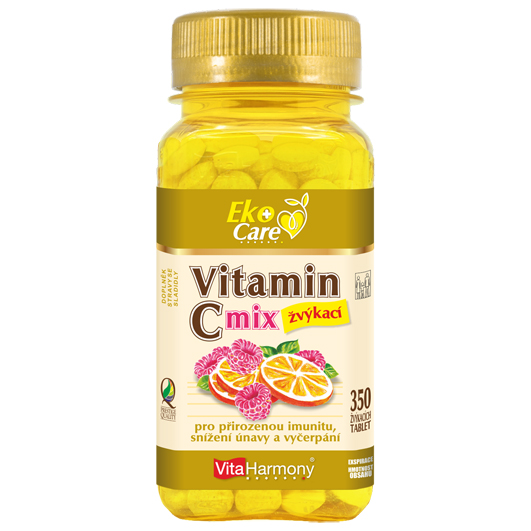Vitamin C 100 mg MIX, pomeranč a malina (350 žvýk. tbl.) Eko