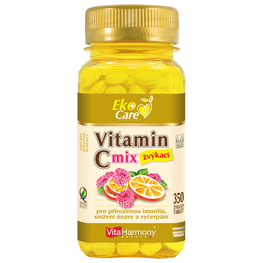 Vitamin C 100 mg MIX, pomeranč a malina (350 žvýk. tbl.) Eko