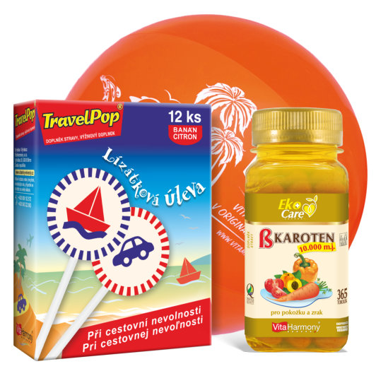 Letní box: Beta karoten 365 tob.&TravelPop 12 ks, plážový míč zdarma