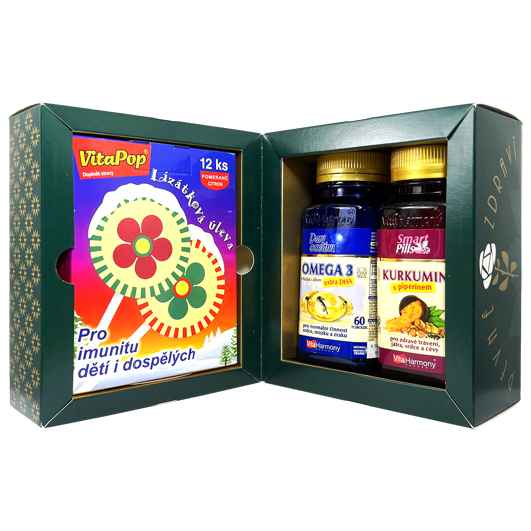 Dvojbalení s dárkem: Kurkumin s piperinem(90 cps.) + Omega 3 (60 tob.) + VitaPop®(12 ks) zdarma