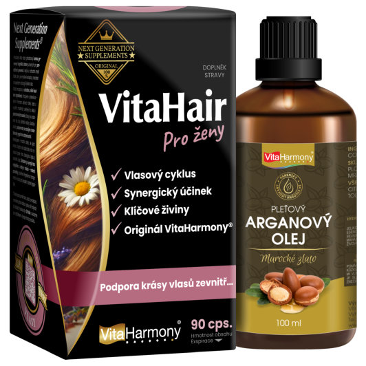 VitaHair pro ženy (90 cps.) + Arganový olej (100 ml) za 1 Kč