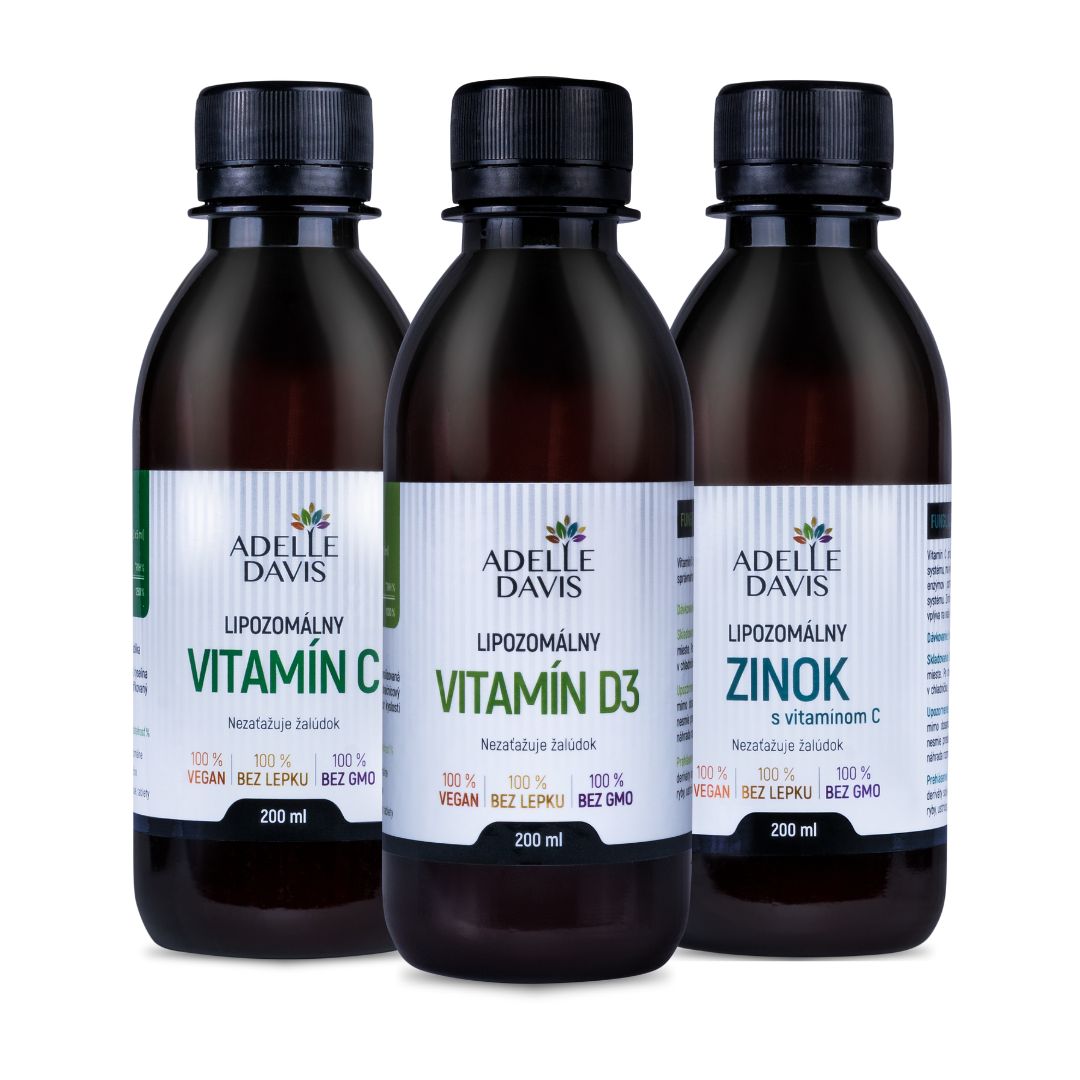 E-shop Adelle Davis Imunita TRIO - C/ D3/ ZINOK - Adelle Davis lipozomálny vitamín C 200ml, Adelle Davis lipozomálny vitamín D3 200ml, Adelle Davis lipozomálny zinok 200ml