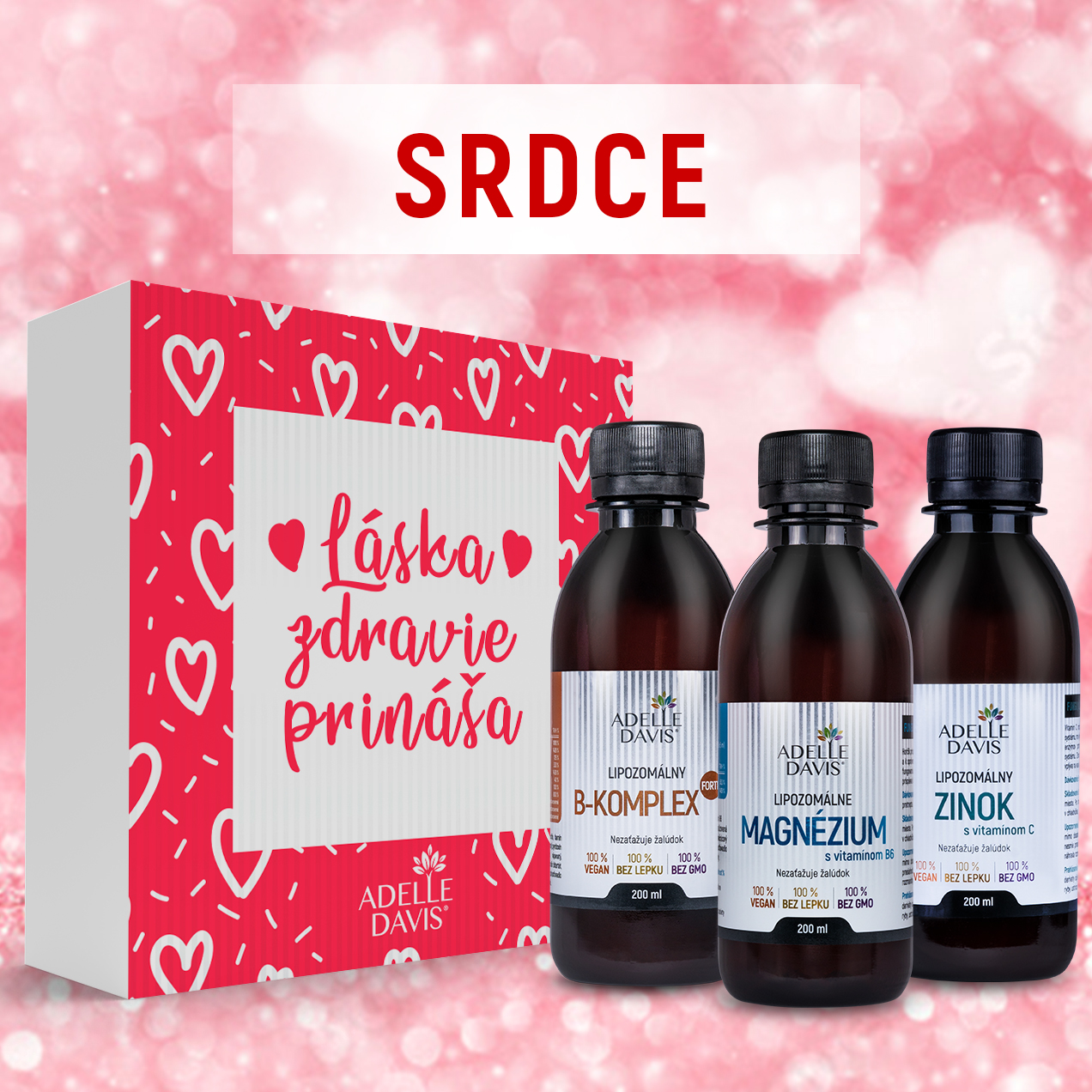 Adelle Davis Láska Zdravie Prináša - balíček SRDCE (Lipozomálny Zinok, 200ml; Lipozomálny B-KOMPLEX FORTE, 200ml; Lipozomálne Magnézium s vitamínom B6)