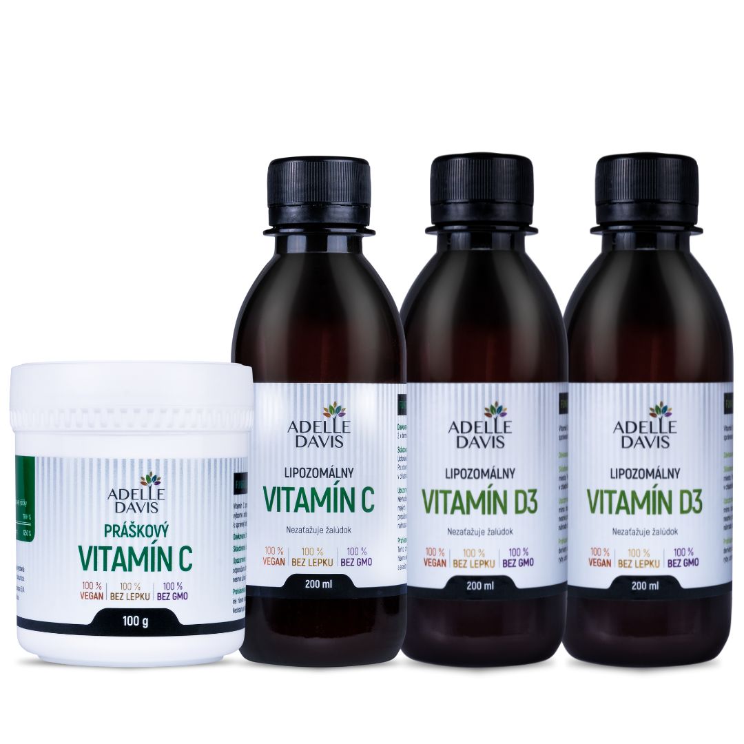 Adelle Davis Imunita TRIO - C/ D3/ ZINOK - (Adelle Davis lipozomálny vitamín C 200ml, Adelle Davis lipozomálny vitamín D3 200ml, Adelle Davis lipozomálny glutatión 200ml)