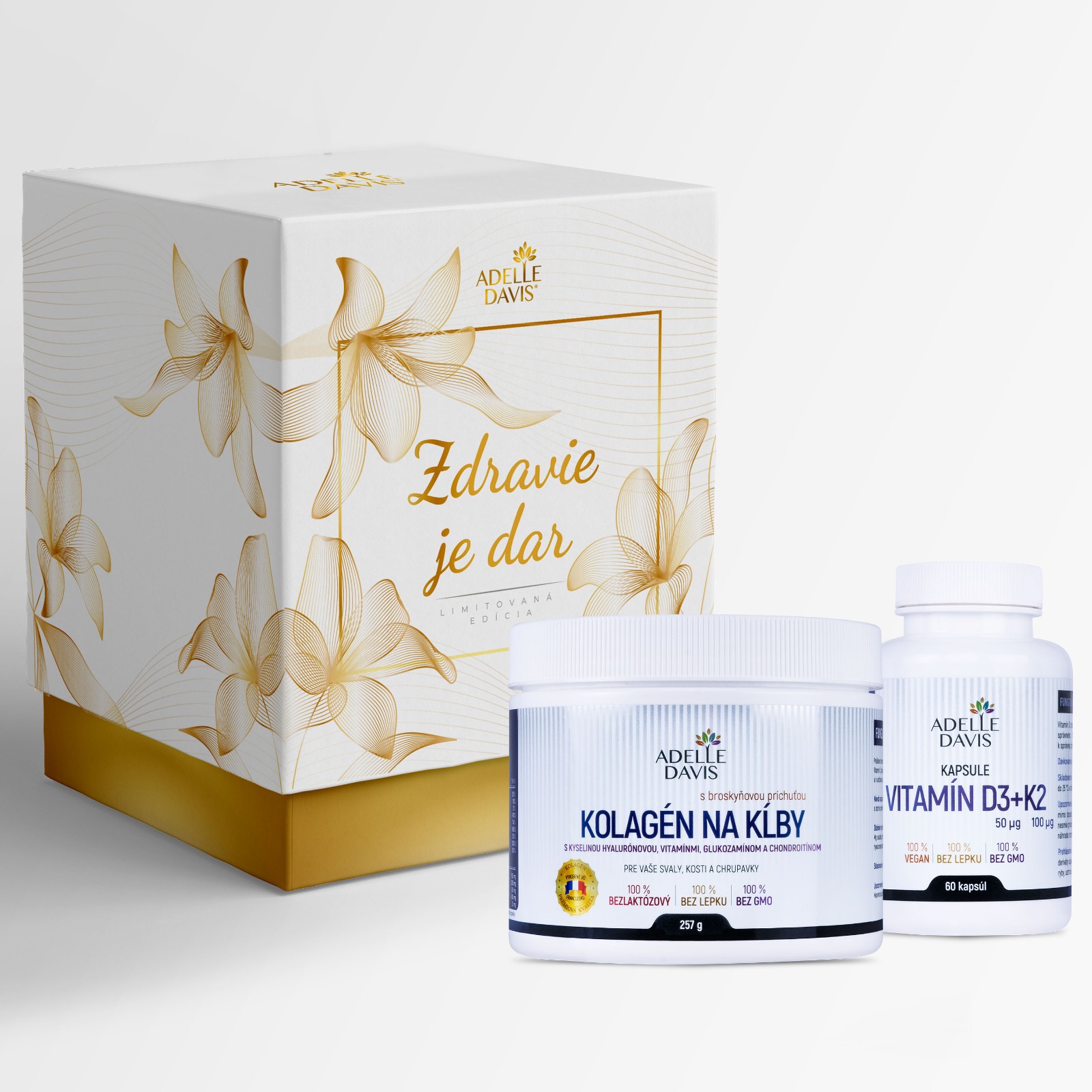 E-shop Adelle Davis Darčekový balíček KĹBY (Adelle Davis Kolagén na kĺby 257g, Adelle Davis vitamín D3+K2 kapsuly 60 kapsúl)