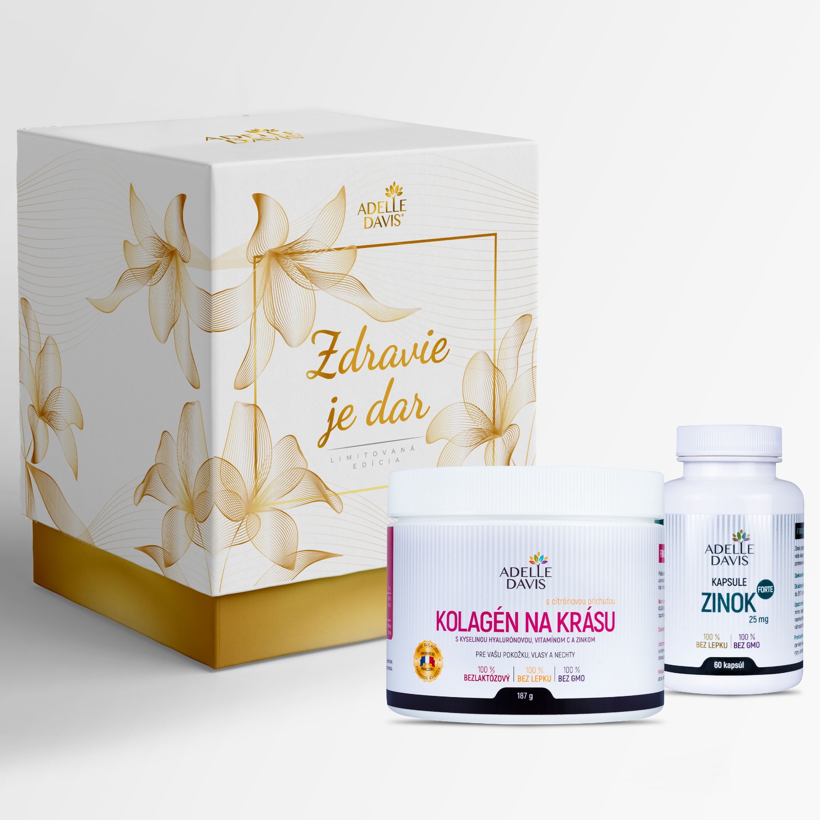 E-shop Adelle Davis Darčekový balíček KRÁSA (Adelle Davis Kolagén na krásu 187g, Adelle Davis - Zinok Forte, 25 mg, 60 kapsúl)