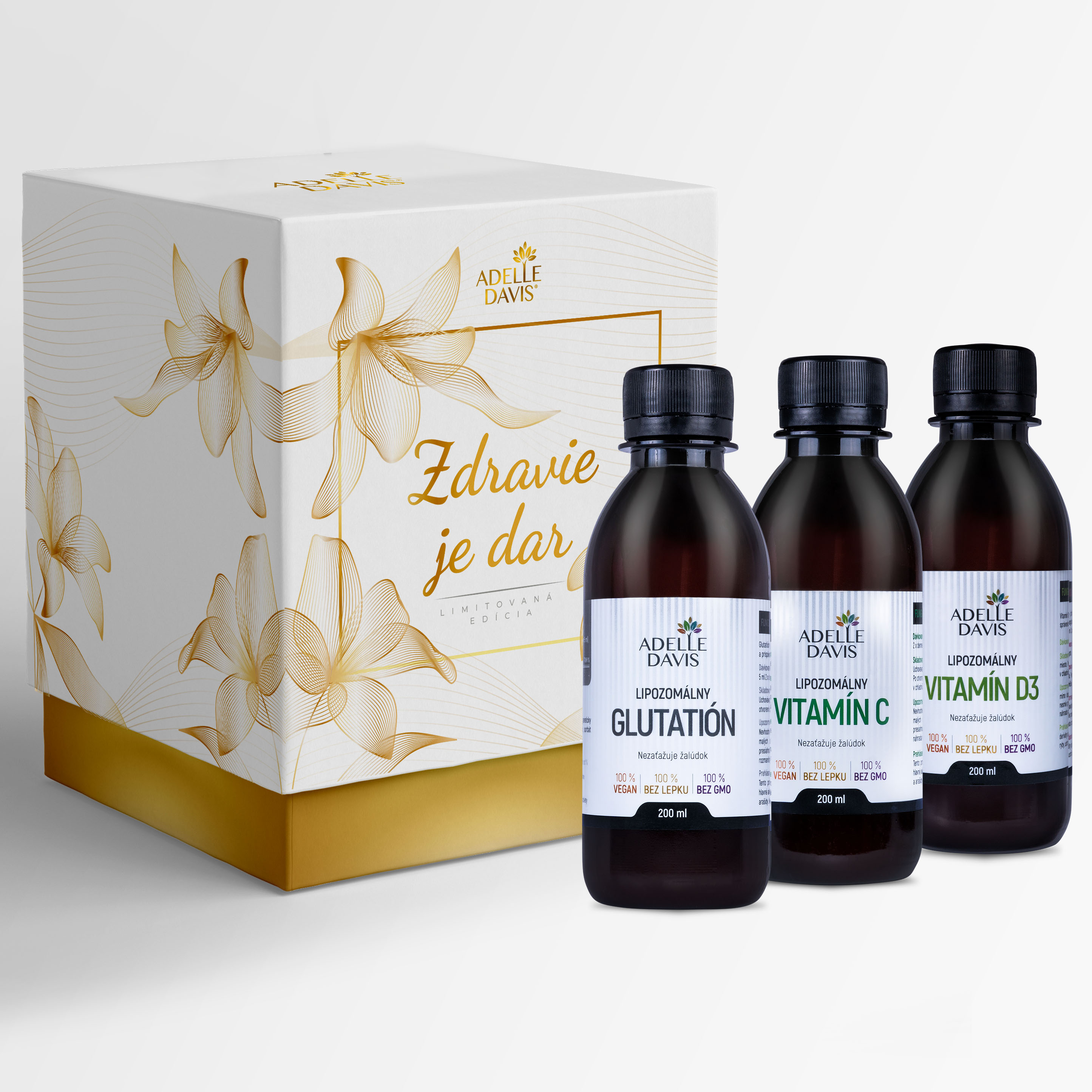 E-shop Adelle Davis Darčekový balíček IMUNITA lipo (Adelle Davis lipozomálny vitamín D3 200ml, Adelle Davis lipozomálny glutatión 200ml, Adelle Davis lipozomálny vitamín C 200ml)