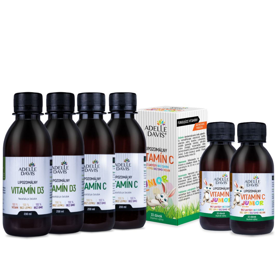 Adelle Davis - set pre posilnenie imunity detí, dospelých a starých rodičov (2x lipozomálny vitamín C, 2x lipozomálny vitamín D3, 2x lipozomálny vitamín C junior)