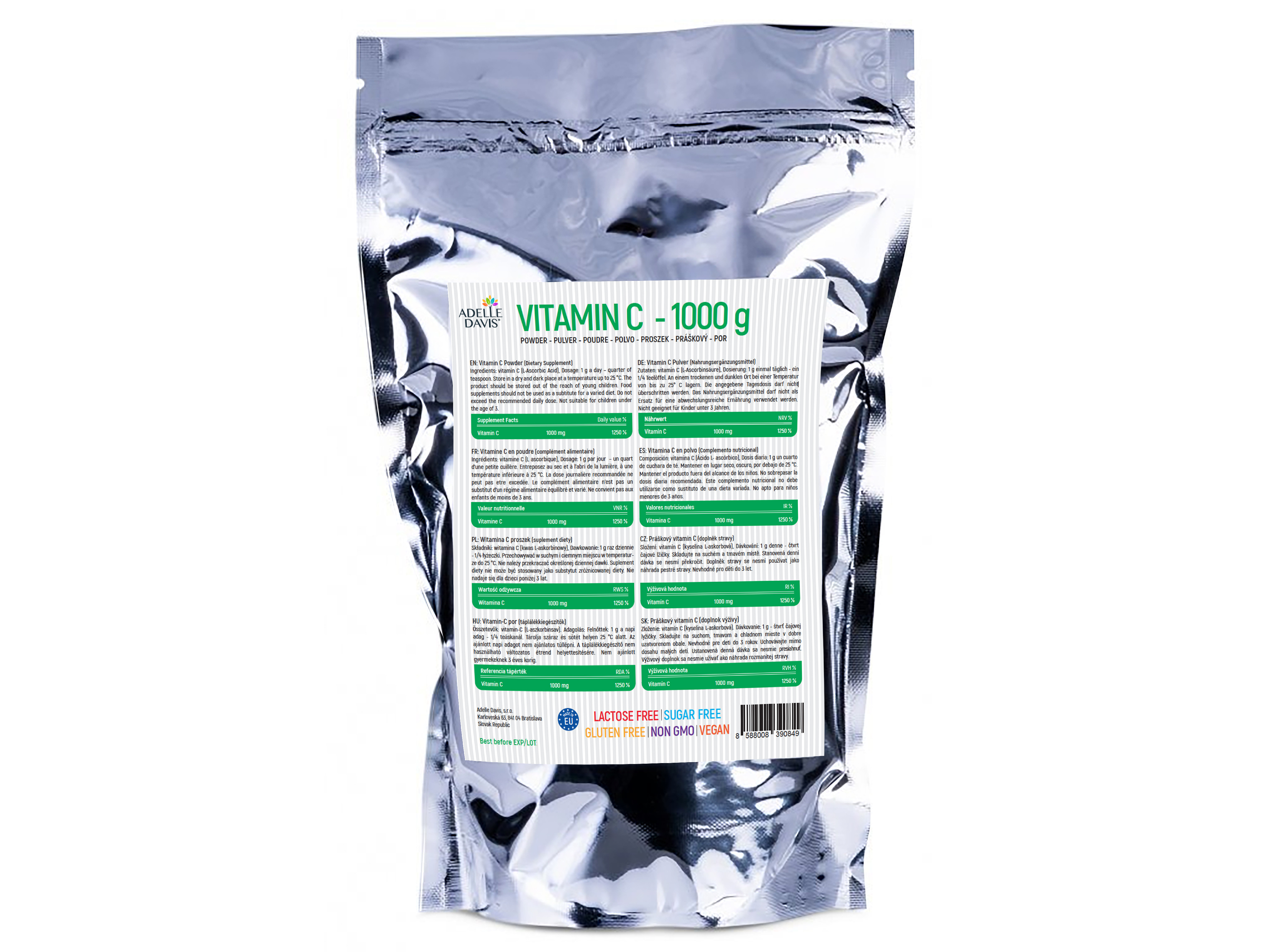 E-shop Adelle Davis Vitamín C, práškový, 1 kg, sáčok