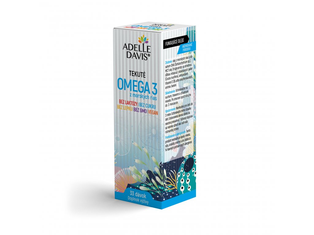 Adelle Davis tekuté omega 3 mastné kyseliny z morských rias, vegan, 33 dávok