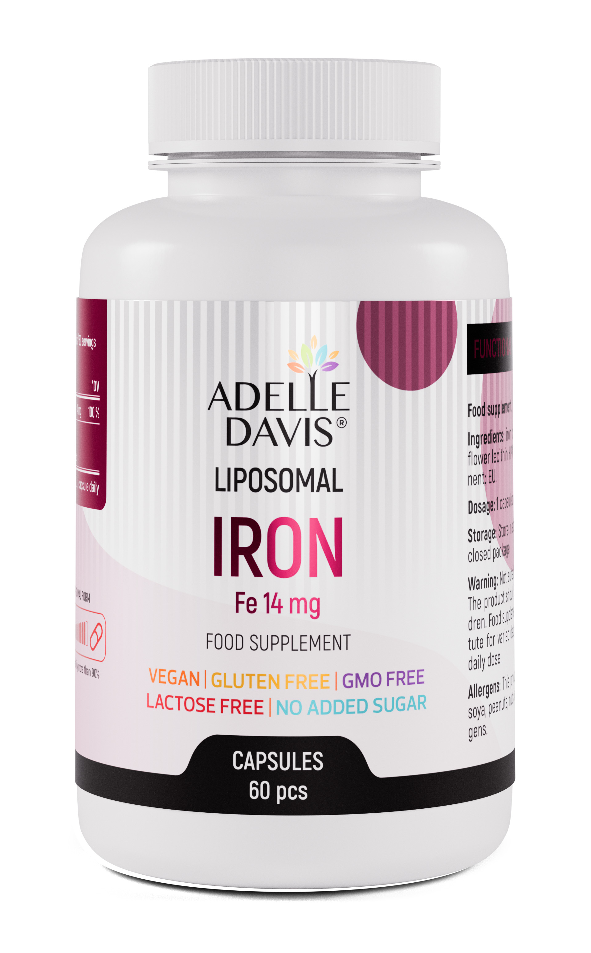 Adelle Davis - Lipozomálne železo, kapsuly, 14 mg
