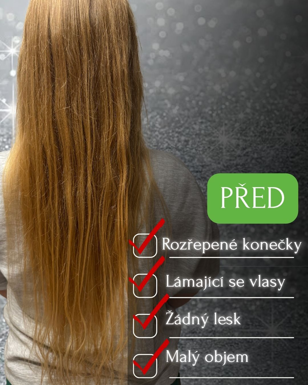 Stav vlasů zákaznice před zahájením pravidelné péče