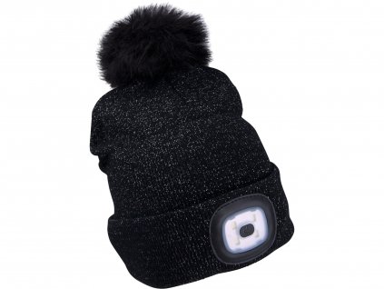 cepice s celovkou 4x45lm usb nabijeni cerna se trpytkou a bambuli univerzalni velikost 90 acryl a 10 polyester img 43196 fd 99