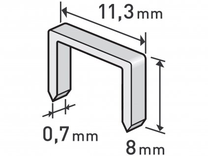 spony, balení 1000ks, 8mm, 11,3x0,52x0,70mm