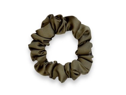Úzká saténová scrunchie gumička - Khaki matná
