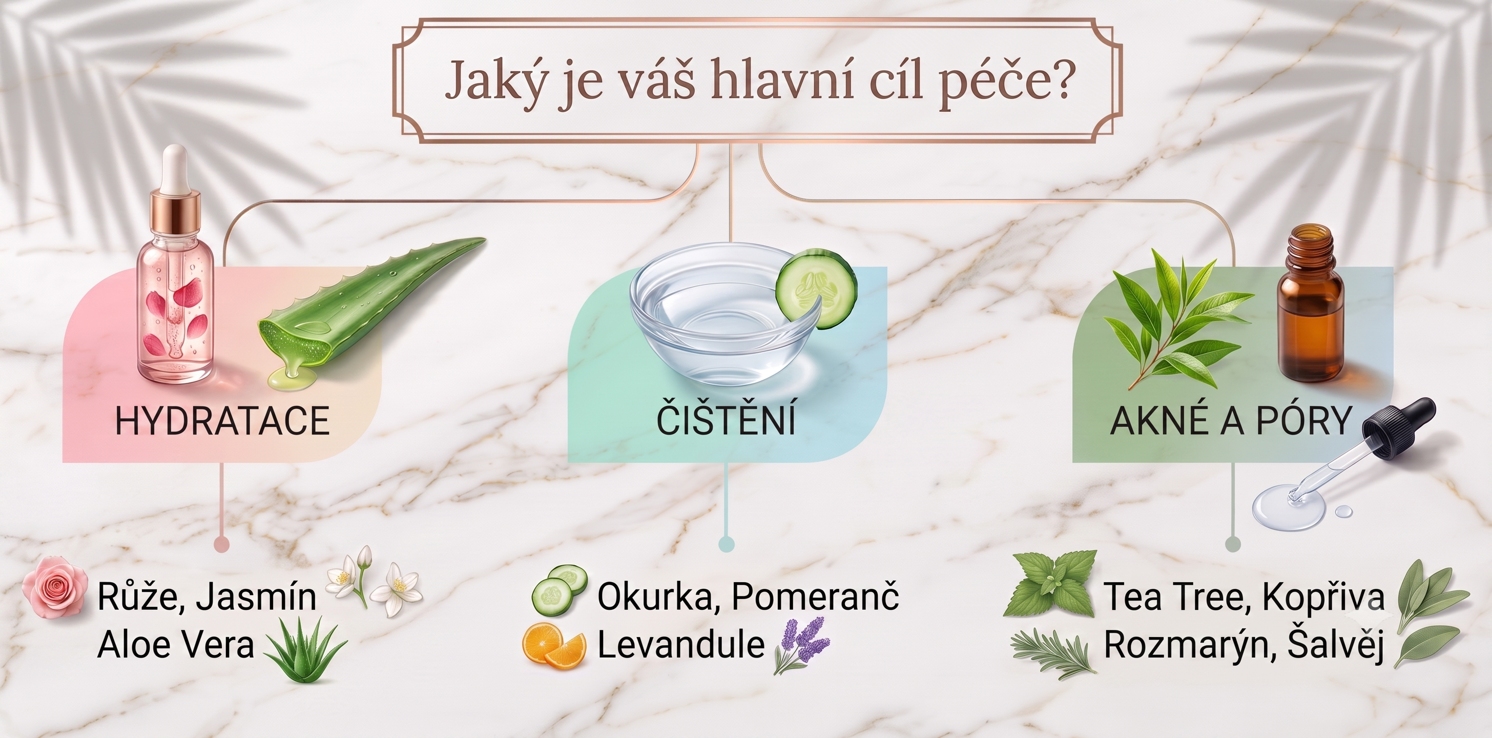 Cíle péče o pleť s produkty a ingrediencemi