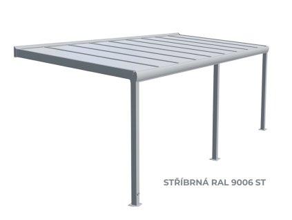 HLINÍKOVÁ PERGOLA SE SPÁDEM, BEZ PŘÍPRAVY PRO BOČNÍ STĚNY, STŘÍBRNÁ RAL9006