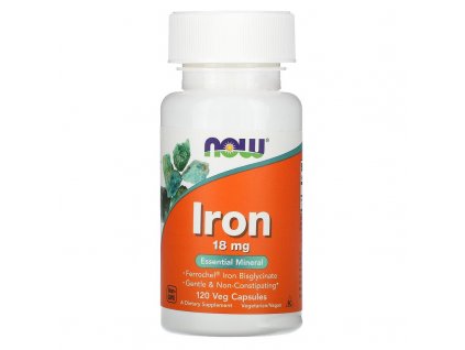NOW Foods - Iron Bisglycinate, Železo 18mg, 120 veg kapslí