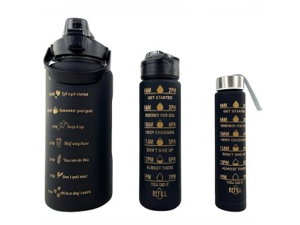Motivační sportovní láhev 3v1, 2000 ml + 900 ml + 300 ml, různé barvy