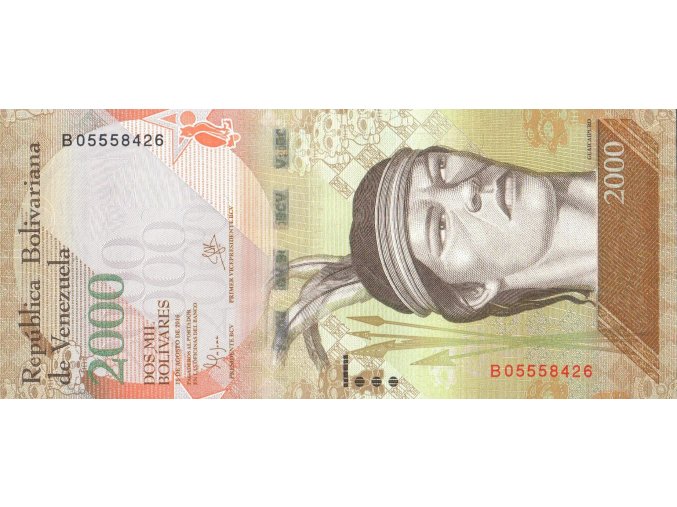 2000 Bolívares 18.8.2016 P96a Prefix B UNC(A)