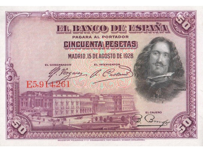 50 Pesetas 15.8. 1928 P75b Series E UNC (A)
