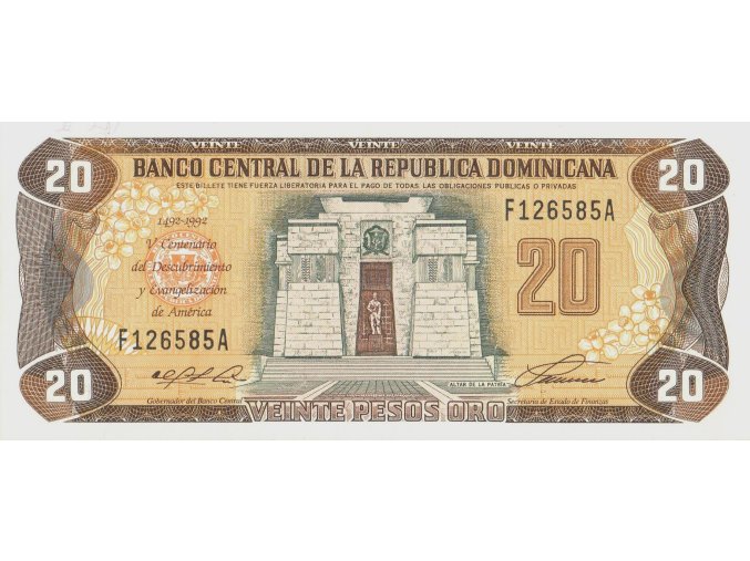 20 Pesos Oro 1992 P139as Series F UNC (A)