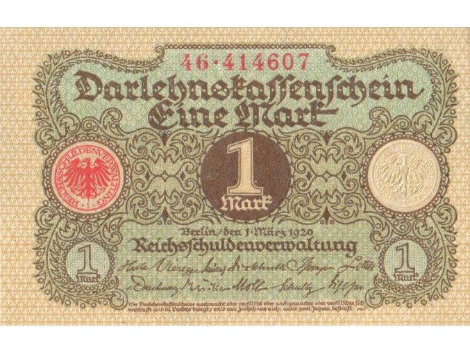 1 Mark 1.3.1920 P58a UNC (A)
