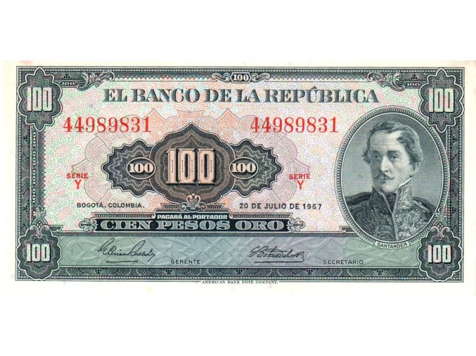 100 Pesos oro 20.7.1967 P403c (B944e) Serie Y UNC (A)