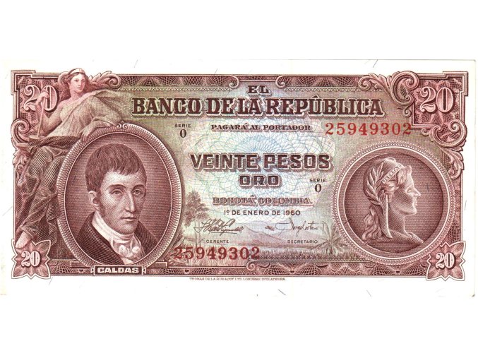 20 Pesos oro 1.1..1960 P401b (B942b) Serie 0 UNC (A)