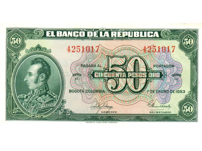 50 Pesos oro 1.1.1953 P393d (B 927f) UNC (A)