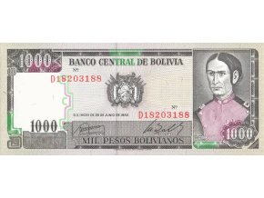 1000 Pesos Bolivianos 1982 P167a (3) Series D UNC (A)