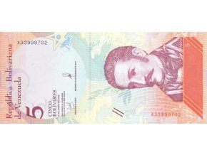 5 bolívares 2018 P102 (B372) Prefix A UNC (A)