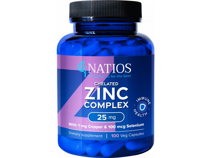 Natios Zinc Chelated Complex, Zinek, selen a měď, 25 mg, 100 veganských kapslí