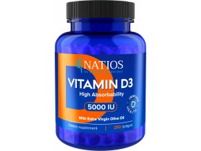 Natios Vitamin D3, Vysoce vstřebatelný, 5000 IU, 250 softgel kapslí (s olivovým olejem)