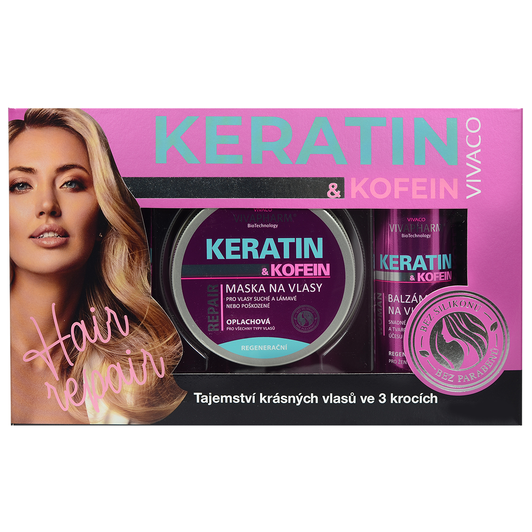 Vivaco Dárková kazeta vlasové péče s keratinem a kofeinem 3 ks
